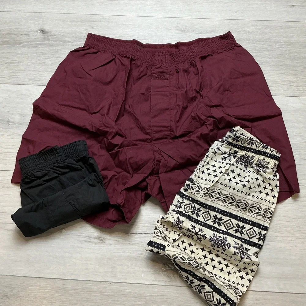 SKIMS‎ Cotton Poplin Boxer 3-Pack Ecru Bordeaux Obsidian Small New With Tags